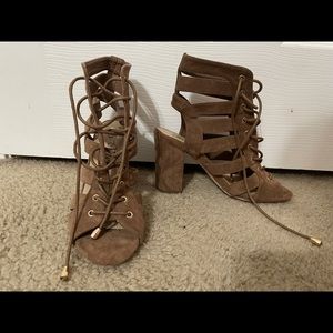 Taupe wrap up booties